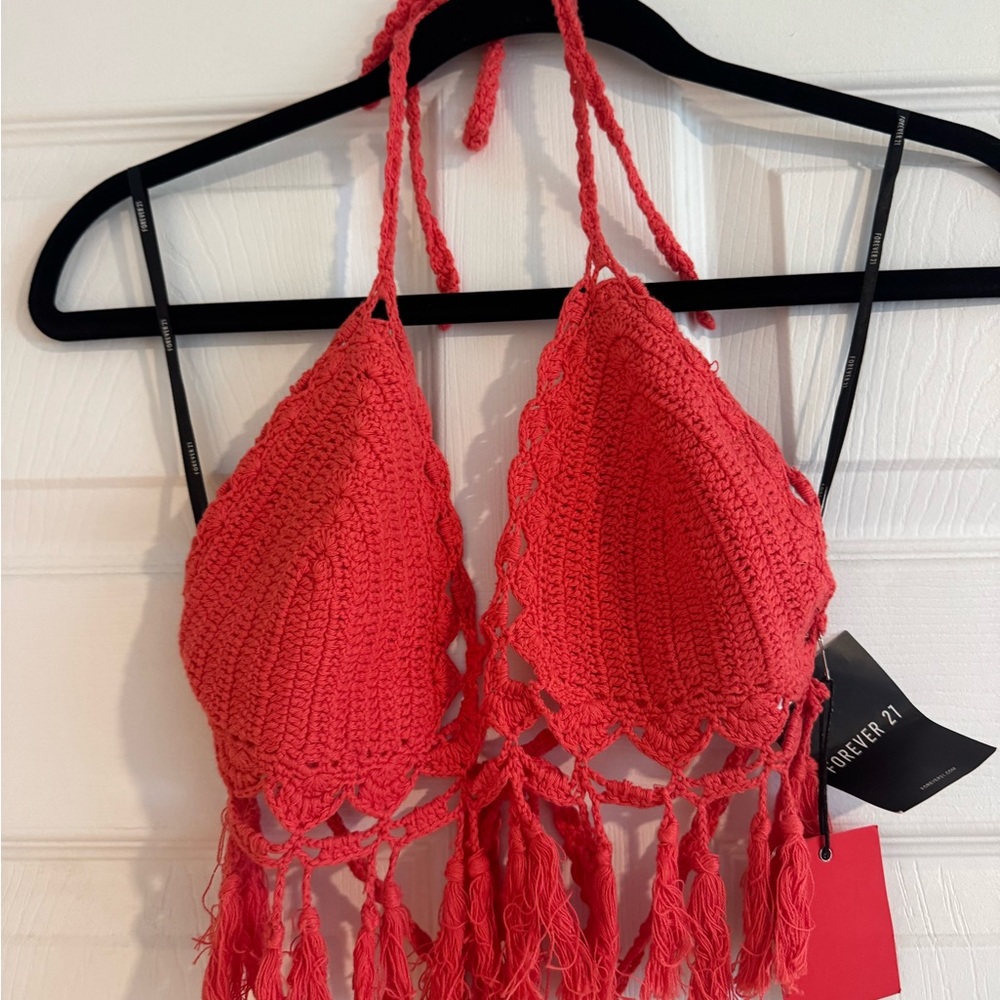 Red Crochet Halter Top NWT
